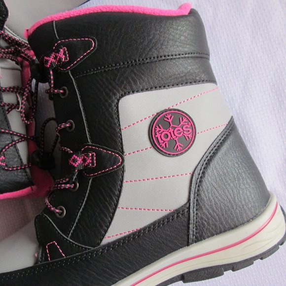 🎀 TOTES BEAVER BIG GIRLS SNOW BOOTS; BLACK - PINK - GREY (SIZE 6) 🎀 - Picture 3 of 16